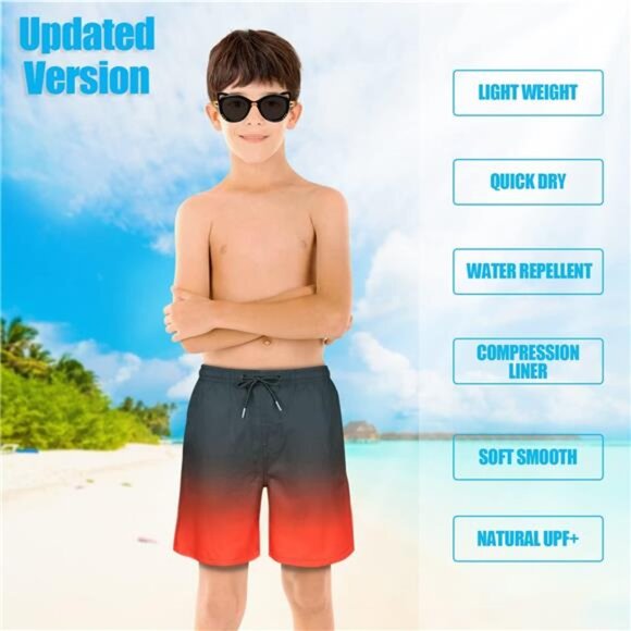 Boys Swim Bathing Trunks Soft Compression Liner No Chafing Swimming Beach Shorts - Picture 2 of 6